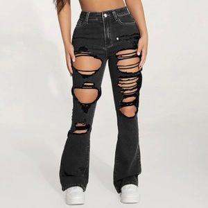 Never Worn PETITE High Waist Ripped Flare Leg Jeans